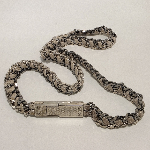 Vita Fete Double Chain Two Tone Silver Breaded Shimmery Sand  Leather Belt New main image 4